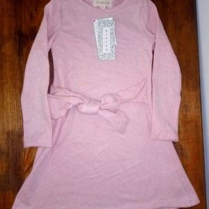 NWT Baby Pink with Glitter thread bow tie dress